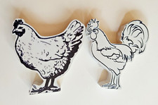 Lot coq + poule en bois blanc