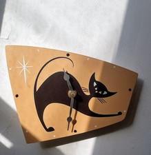Horloge chat vintage bois.