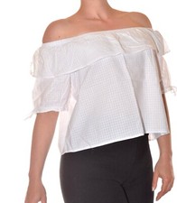 haut blanc épaules dénudées taille M motifs carreaux élastiqué