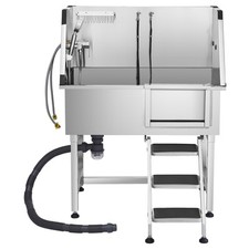 Baignoire de Chien Animaux Compagnie Acier Inox 96 cm avec Escalier Droit