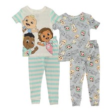 CoComelon Bébé Garçons' 4-Piece Snug-Fit Set Pyjama Coton (Rayures / Gris, 18M)