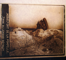 TANK ALLEMAND FORT DE POMPELLE  PHOTO VUE STÉRÉO PLAQUE VERRE GUERRE 1914 18 WW1