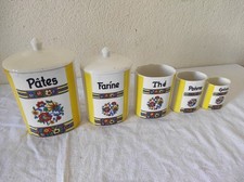 6 anciens Pots de Cuisine à épices en céramique Farine, Thé, Pates, Poivre, Café