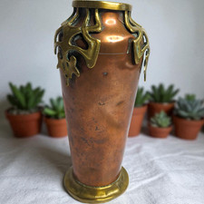 Artisanat de tranchée 14-18 vase douille obus cuivre laiton style Art Nouveau