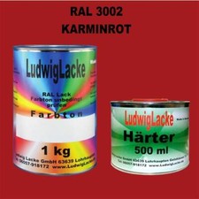 1,5 KG Kit Laque Acrylique En Couleur Ral 3002 1 Peinture Brillant + 0,5l Rigide