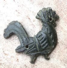 antique superbe coq gallo-romain en bronze ciselé belle patine verte FAIRE OFFRE