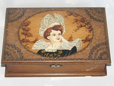 ANCIEN COFFRET BOITE A BIJOUX BOIS PEINTURE COSTUME TRADITION MORLAIX BRETAGNE