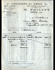 VIERZON (18) CHIFFONS en gros pour PAPETERIE & EFFILOCHAGE "M. FONLUPT" en 1926