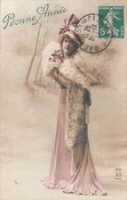CP BONNE ANNEE FEMME ELEGANTE