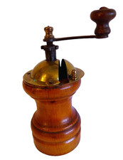 Ancien Moulin à Poivre à manivelle, bois Hêtre, couvercle laiton Collection