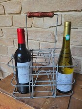 Ancien PANIER PORTE-BOUTEILLE en ACIER METAL Casier 6 Bouteilles Vin VINTAGE  