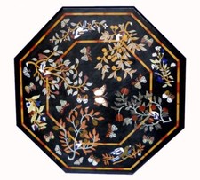 Table D'Inlay En Pierre Dure Artisanal 36" X 36" Décor