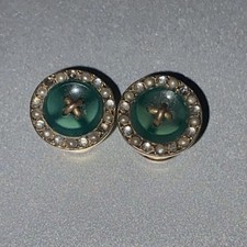 Paire de boutons manchette OR massif + Perles + diamant anciens gold cufflinks