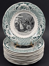 Série 12 Assiettes Parlantes Thème Militaires XIXe Terre de Fer Creil Montereau