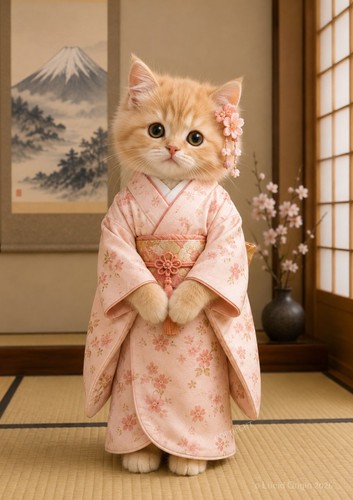 Photo chaton roux kimono - photo, a4