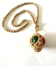 Pendentif Breloque Cabochon Verre Turquoise bijoux vintage jewelry Couture