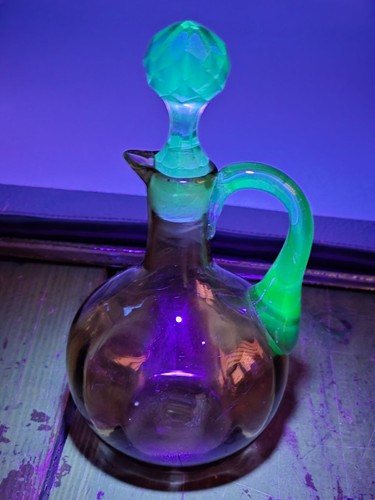 Carafe jeaune bleu verre - et, en