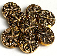 Lot de 8 boutons vintage 27 mm - Résine dorée années 50 étoile de mer