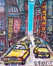 Tableau Acrylique sur Toile New-York Taxi jaune Building Art Urbain 40 x 40 cm
