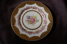 Grande Assiette Plat en Porcelaine de Limoges Décor foral et Or incrusté