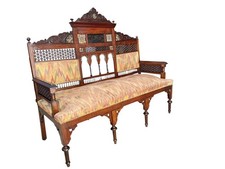 Ancien canapé syrien en bois et nacre avec écriture arabe - XIXe siècle