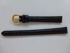 bracelet montre femme neuf véritable cuir noir anses 10mm boucle métal doré