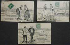 3 CARTES POSTALES ANCIENNES Thème:scenes villageoises  daté 1907