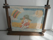 ANCIEN METIER EN BOIS ENFANT + CANEVAS ANCIEN + AIGUILLE 