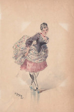 AQUARELLE -- Ancienne sur papier -- Demoiselle de Pierre Paul COMBA 1859-1934
