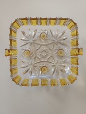 Plat bol carré, vintage, ancien en verre taillé avec bord ambré – style rétro