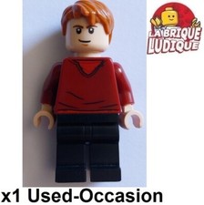 Lego Figurine Minifig City homme pull rouge foncé cheveux orange foncé USED