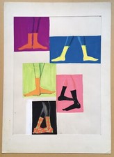 Dessin Original Gouache Eliza Fenn Projet Publicité Chaussettes Mode Laine 1960s