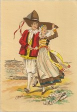 CARTE POSTALE FLOKLORE COSTUME REGIONAL ILLUSTRATEUR NAUDY BLASON BRETAGNE