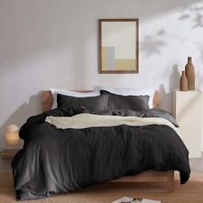 Noir Délavé Coton Set Housse de Couette Doux Chaud Literie Vintage Respirant