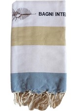 DRAP DE PLAGE, FOUTA.100x 196cm. NEUVE, RAYURES TON BLEU  100 % COTON BRODE CAFE