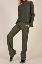 Pantalon femme ETRO laine élasthanne vert armée rayé plat taille IT 42 S