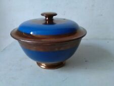 JOLI VASE POT PORCELAINE OU VERRE BLEU & OR PATE FINE RAYURE LEGER MANQUE A LOR