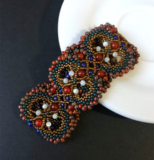 Handmade Miyuki Beaded Bracelet. Red Green Gold Delicate Wide
