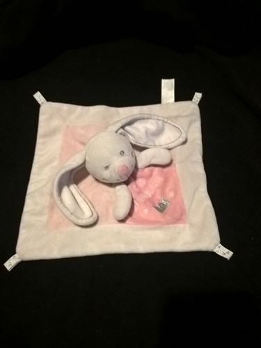 Doudou lapin plat carré rose - doudou,