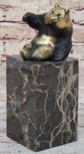 Joli Chinois Violet Bronze Panda Assis Statue Sculpture Marbre Base Affaire Nr
