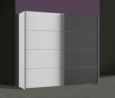 Armoire Penderie Schwebetüren Valencia 225Cm Blanc Gris Verre (17084)