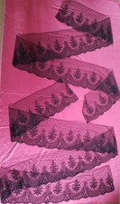 DENTELLE CHANTILLY SOIE NOIRE LARGE GALON  7mx32cm