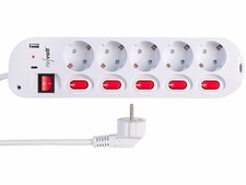 Multiprise 5 prises avec interrupteurs et 2 ports USB - Revolt