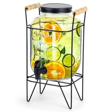 Distributeur Boissons Verre 3,8L avec Robinet et Support Noir Pichet Cuisine