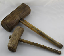 Ancien ensemble de 2 massues ou marteaux en bois, outil ancien GRANDE TAILLE.