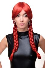 Perruque Femmes Cosplay Rouge Vif Tressé Pigtails Écolière 3446-137