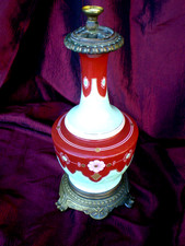 Ancien pied de lampe à pétrole porcelaine et bronze à électrifier XIXème