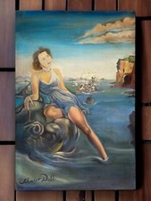 Tableau huile toile d'artiste Salvador Dali signé estampillé main vintage