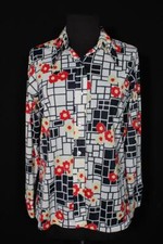 Blouse Florale Imprimée En Soie Vivid Des Années 1970 Taille Moyenne