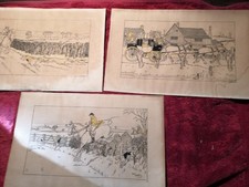 3 gravure Lithographies signées Harry  Eliott 1882 Chasse à cour , diligence